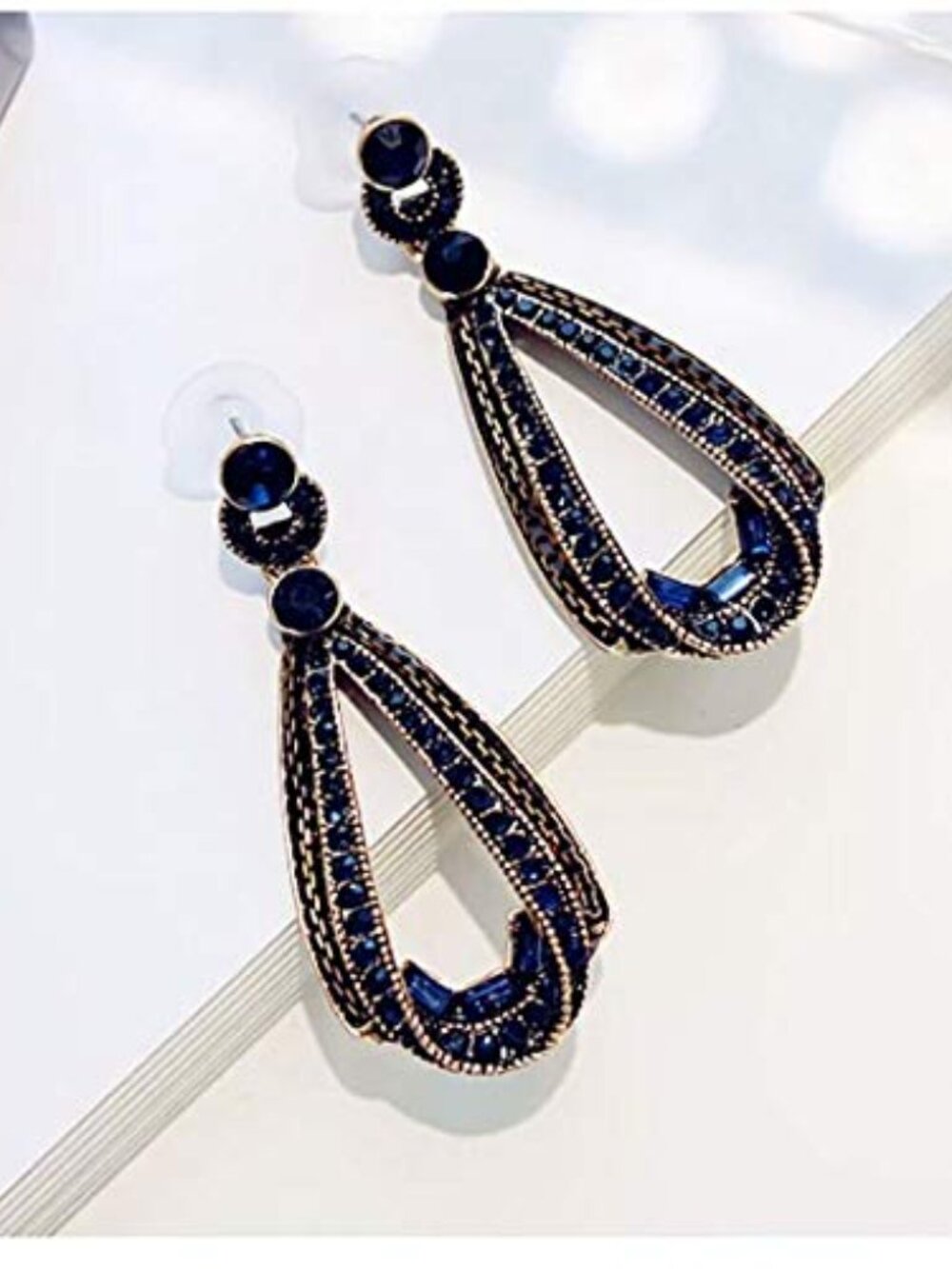 Antique Gold Bronze Tone Art Deco Vintage Gatsby Flapper Style Dark‎ Blue